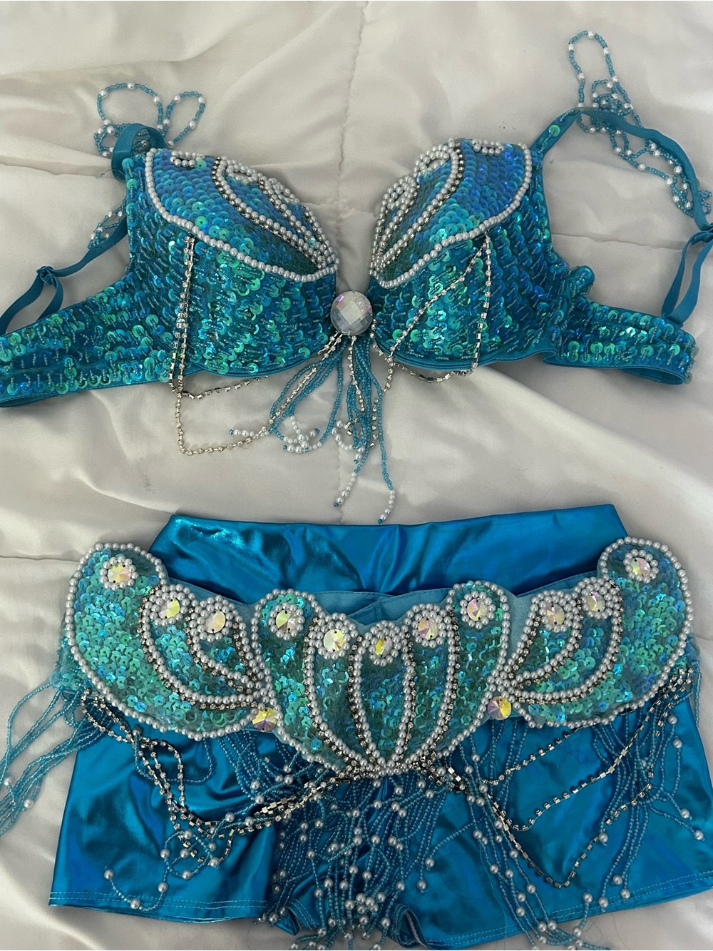 Linda from rio halloween costume blue beaded sequin belly dancer outfit